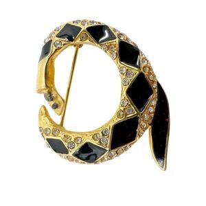 vintage Erwin Pearl PEP black & gold snake BROOCH jewelry pin *needs repair*